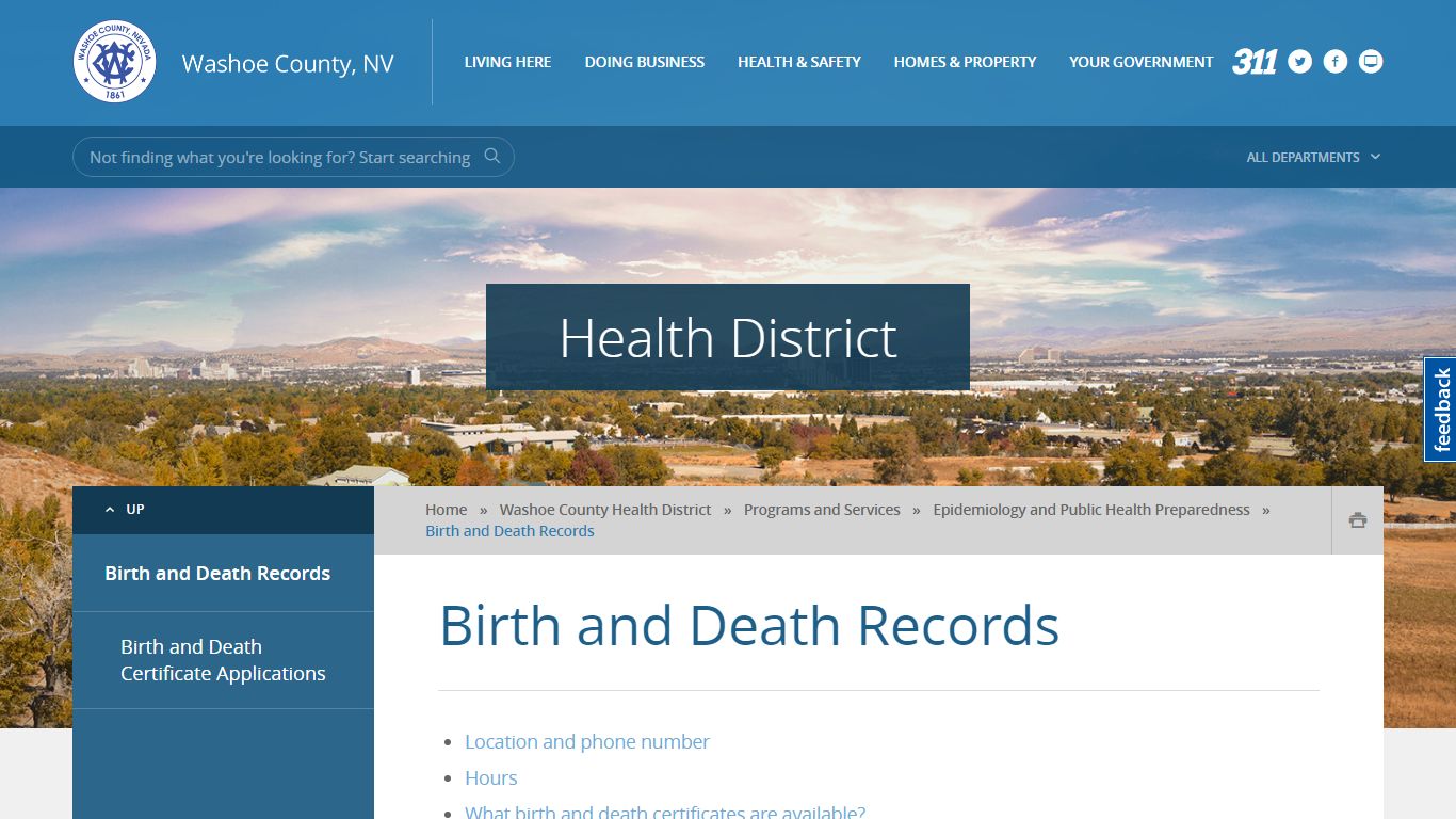 Birth and Death Records - Washoe County